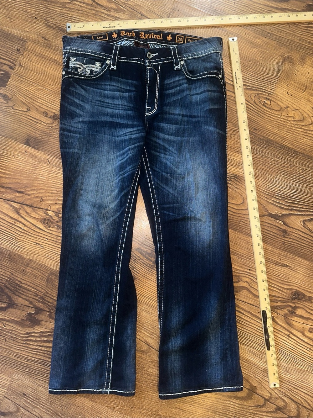 Rock Revival Leni Jeans Swarovski Dark Wash Jeans Y2K Easy Boot Cut Stretch 32 - Picture 8 of 9